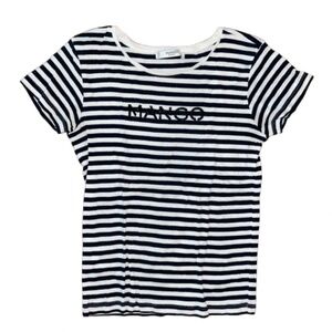 MANGO XXS womens basic tee striped crewneck logo short sleeved